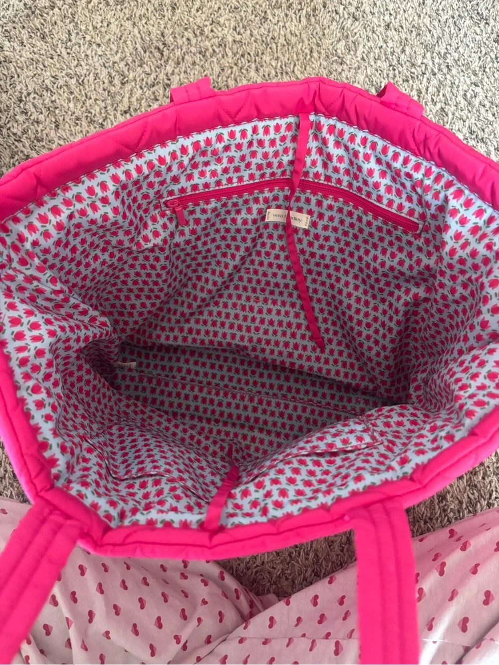 Vera Bradley Quilted Hot Pink Tote with tulip interior and tie to close